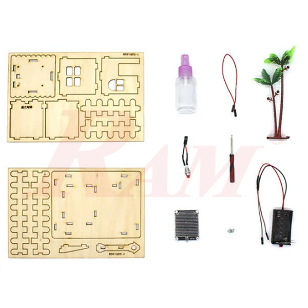 DIY Wood Coconut Tree House With Rain Drop Detector Sensor - Science Toy