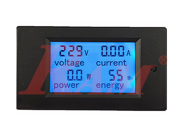 AC Digital Panel Meter LCD (A, V, W Power & Energy) + Overload Alarm شاشة لقياس القدرة - الفولت - التيار المتردد واستهلاك الطاقة مزودة بانذار حماية