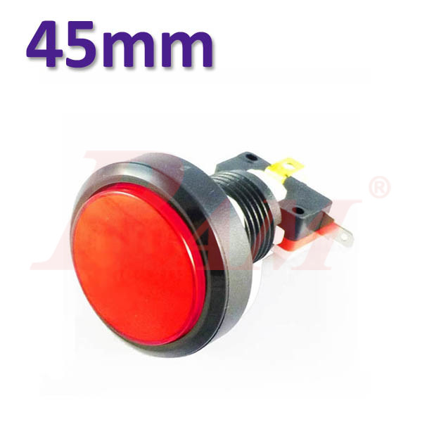 Arcade Style 45mm Big Round Push Button With Red LED Light - Flat Head زر ضغط دائري كبير مقاس 45 ملم على طراز Arcade مع ضوء LED احمر