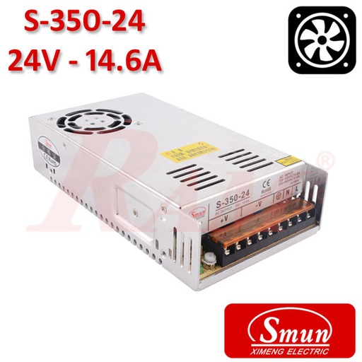 [KIT.SMPS.24V.14.6A.FAN] Smun® Industrial SMPS Output +24Vdc/14.6A Input 220Vac With Cooling Fan (S-350-24)
