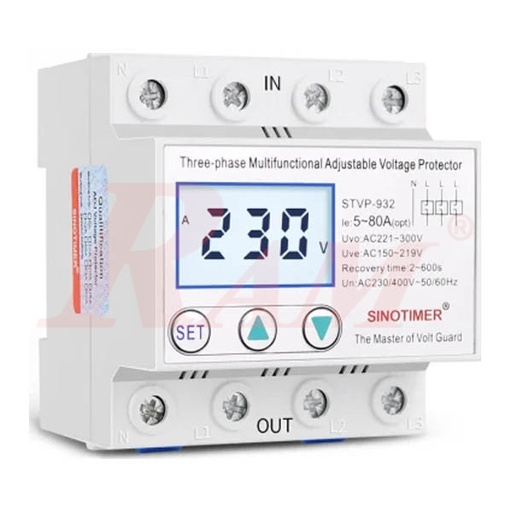 [STVP932.80A.3PHA.PROTECTOR] STVP932 3-Phase 80A V/A ac Protector قاطع الحماية للتيار والفولت 3 فاز 80 امبير مزود بشاشة كريستال