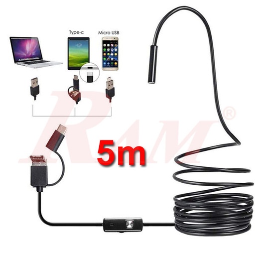 [ENDOSCOPE.5M] Endoscope Camera 5 Meter Cable Length - Waterproof USB OTG Borescope كاميرا منظار فحص اندوسكوب USB OTG مقاومة للماء بطول كابل 5 متر