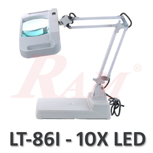 [MAGNIFIER.LT86I.X10] LT86I Glass 10X Big Magnifier Stand With Handle & LED Light - NEW Shape  عدسة تكبير 10 مرات بقاعدة وماسك وذراع متحرك مع اضائة ليد