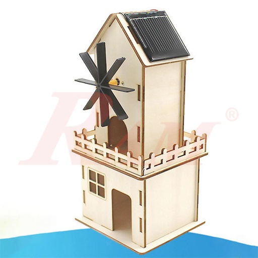 [KIT.DIY.SOLAR.WINDMILL.WOOD] DIY Solar Wood Windmill House - Science Toy