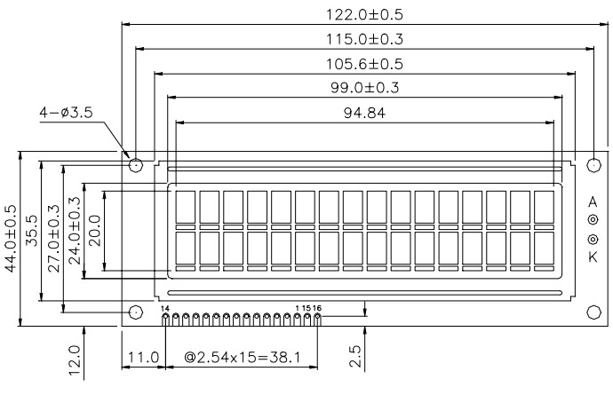 LMB162GFC BIG Character LCD 2x16 TOPWAY