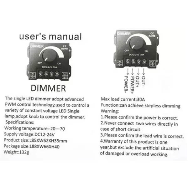Manual LED Dimmer Control DC12-24Vdc / 30A PWM