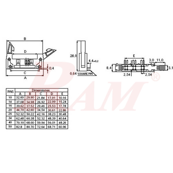 IDC16 Polarized Male Headers with Latch Straight (FRC-16)