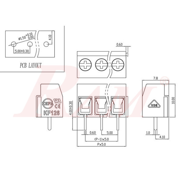 3 Pin PCB Screw Terminal Block Pitch 5mm (R.4)