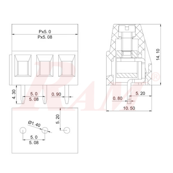 2 Pin PCB Screw Terminal Block Pitch 5mm - Long (R.5)
