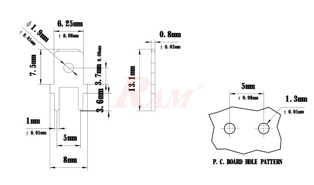 Terminal PCB Male Flat 6.3mm - 0.8mm