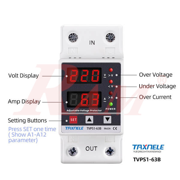 TOMZN 1-Phase 63A V/A ac Protector