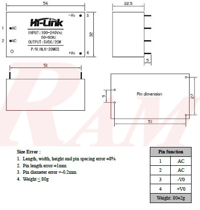 AC-DC Module 20W 220Vac to 12Vdc (HLK-20M12)