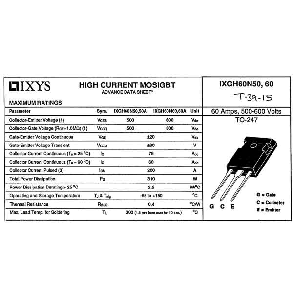 IXGH60N50  High Current MOS IGBT