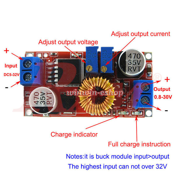 DC-DC Step Down Converter Variable 5A XL4015 (5V~32Vdc to 0.8V~30Vdc) SKU#DC101