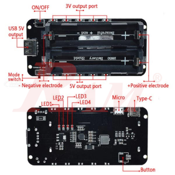 2x18650 Lithium Battery Shield Mobile Power Expansion Board Module 5V/2.2A & 3V/1A