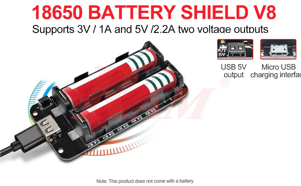 2x18650 Lithium Battery Shield Mobile Power Expansion Board Module 5V/2.2A & 3V/1A