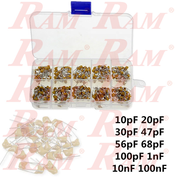 Box of 300pcs 10 Values Ceramic Capacitor 50V 10pF To 100nF (SKU#E44)