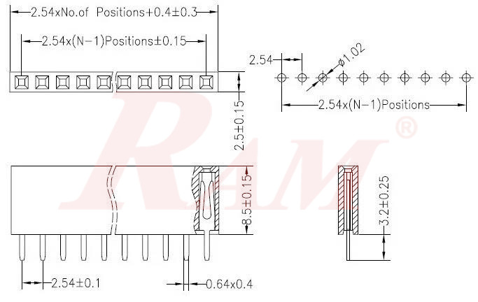 PH35 - Pin Header Female 1x3 Straight 2.54mm
