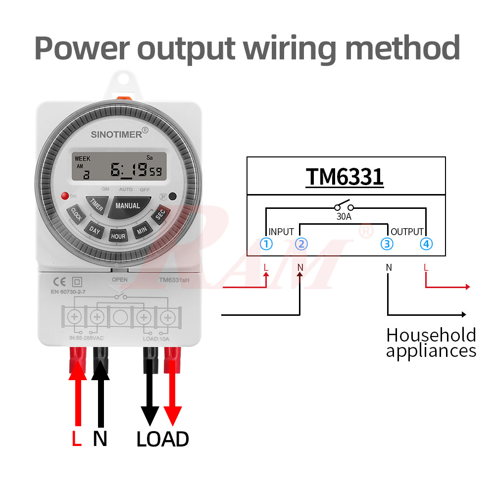 TM6331sH-2/220Vac Dain Rail Mount Timer Switch 30A/220Vac - With Seconds Intervals Timer