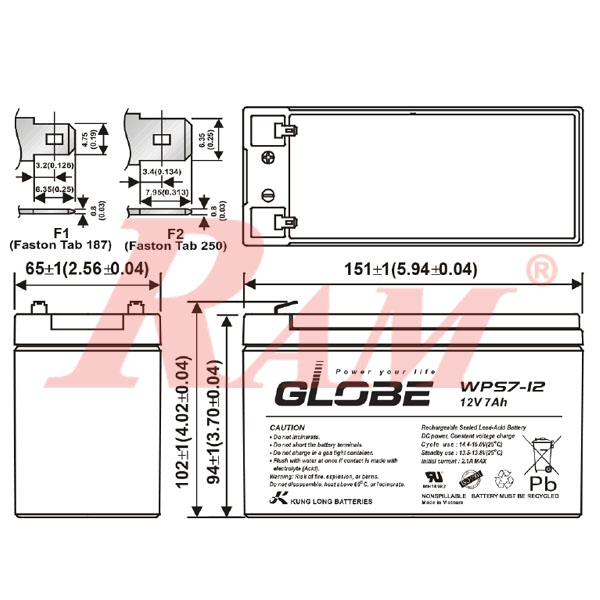 Sealed Lead Acid Battery 12V/7Ah GLOBE