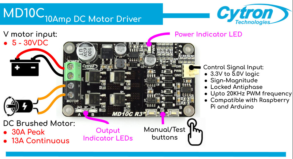 MD10C Cytron 10Amp 5V-30V DC Motor Driver (1 Channel)