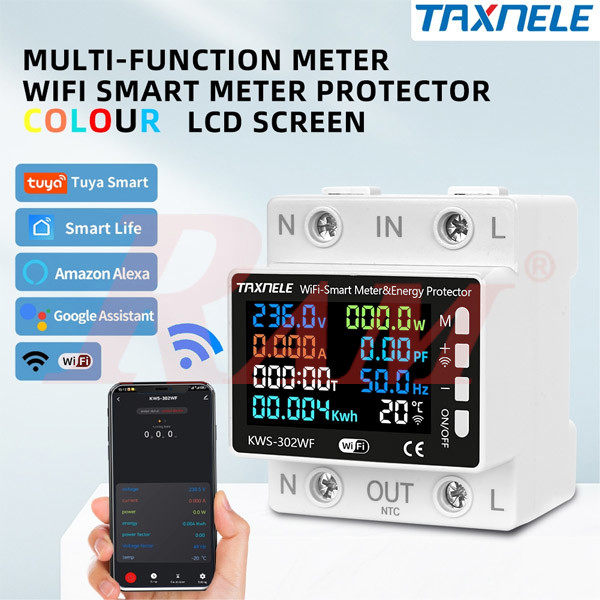 KWS-302WF 1-Phase 63A V/A ac Protector - 8 in1 Power Meter & Protector with WiFi Connection