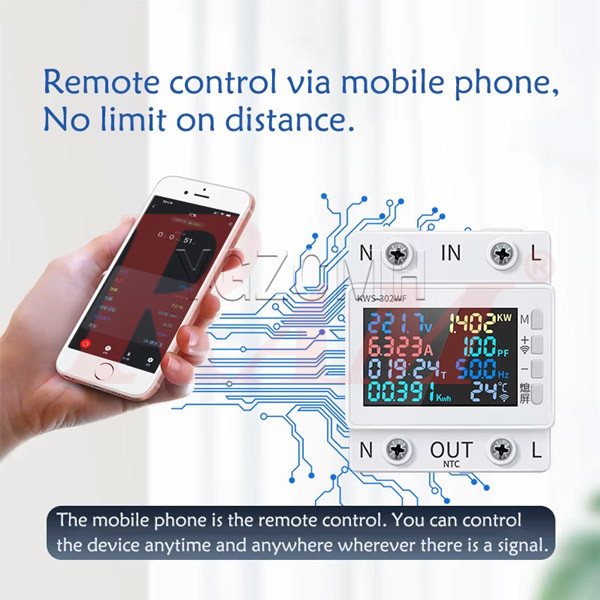KWS-302WF 1-Phase 63A V/A ac Protector - 8 in1 Power Meter & Protector with WiFi Connection