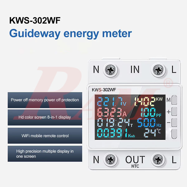 KWS-302WF 1-Phase 63A V/A ac Protector - 8 in1 Power Meter & Protector with WiFi Connection