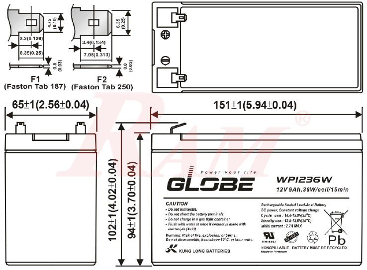 Sealed Lead Acid Battery 12V/9Ah - GLOBE