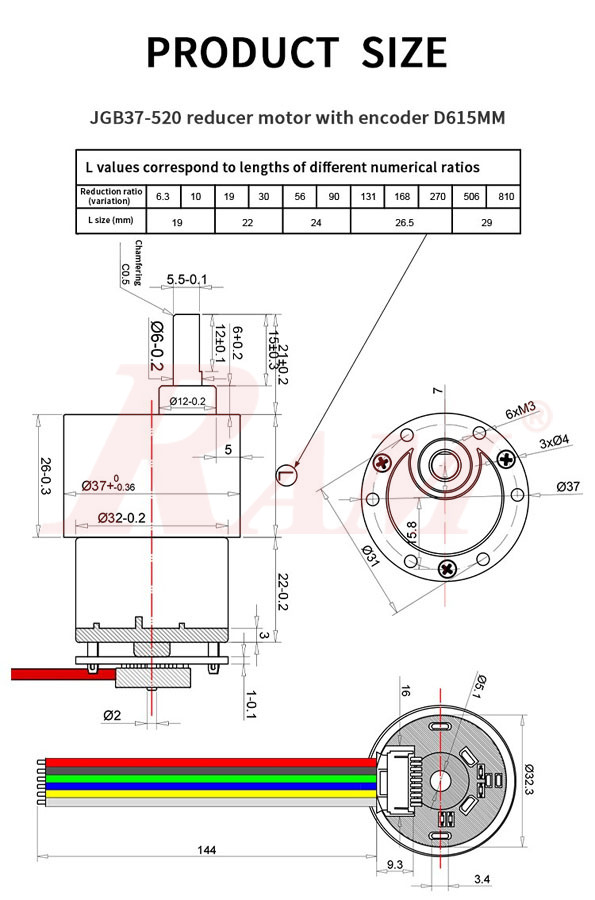 JGB37-520 Self-Balancing Geared Motor 12Vdc 107 rpm With Hall Encoder