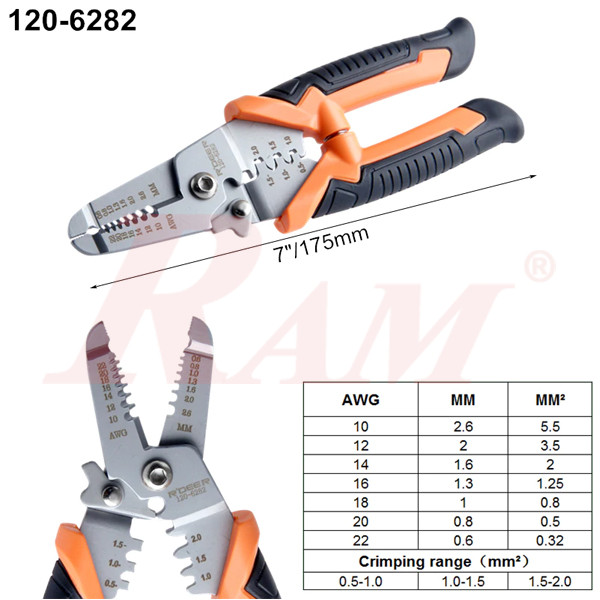 RT120-6282 Wire Stripper 7" and Crimping Pliers 10-22 AWG