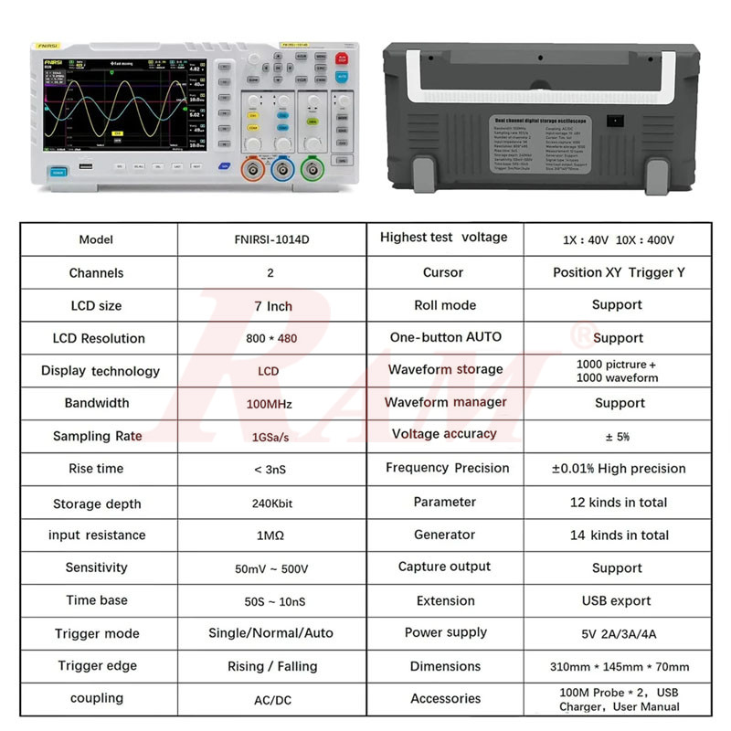 FNIRSI® 1014D 2-IN-1 Dual Channel 100MHz 1GS/s Digital Oscilloscope Signal Generator