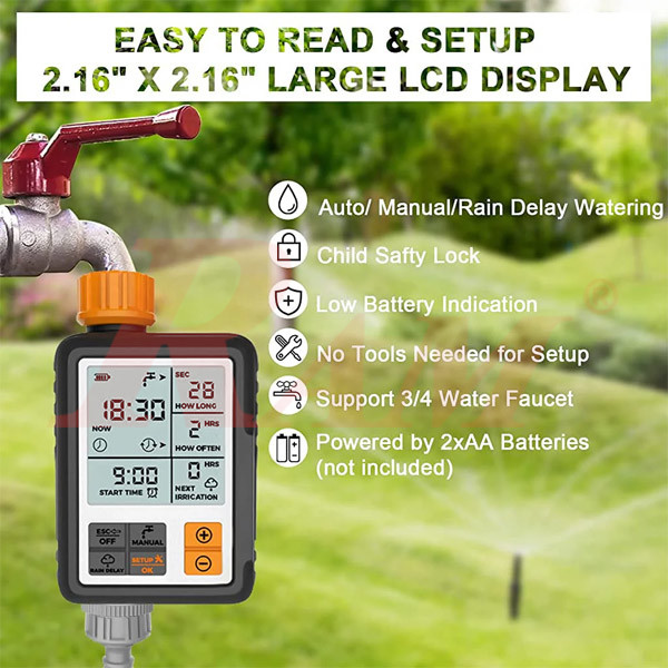 NADSTER® 85950 Digital Irrigation Programmable Garden Watering Timer With Large Screen