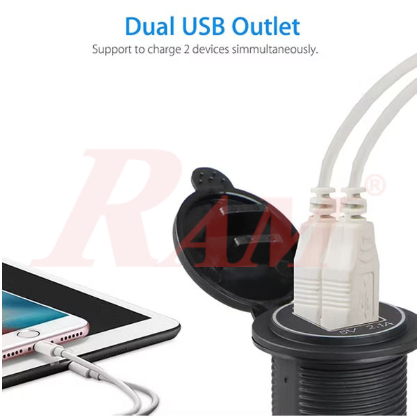 Waterproof Dual USB Charger Socket Outlet 5V 4.2A - With LED (SKU#NC338)
