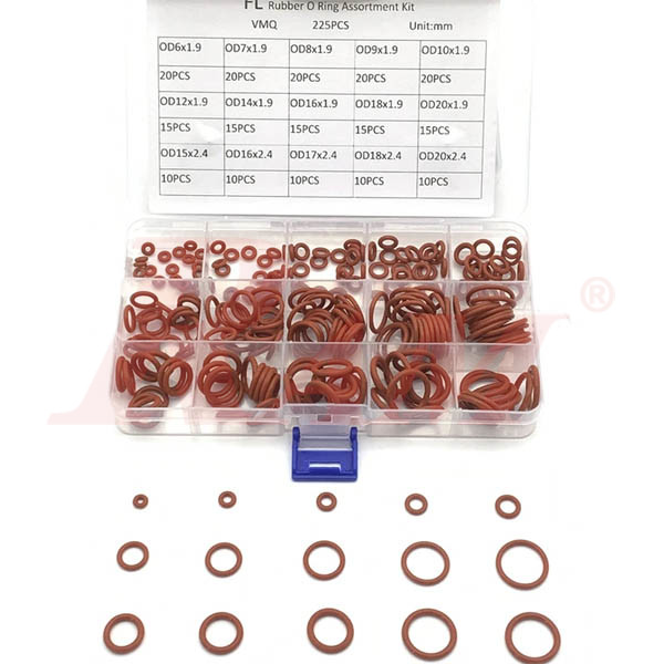 Box of Red O-Ring VMQ Rubber Sealed Ring Heat Resistant Silicon 200°C 225pcs/set (SKU#VMQ225)