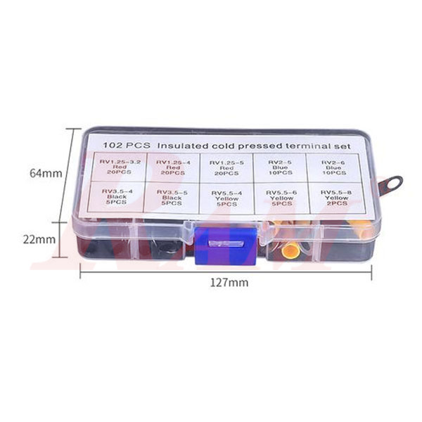 Box of 102 pcs Insulated Ring Electrical Crimp Terminals RV1.25~5.5 Kit (SKU#E102)