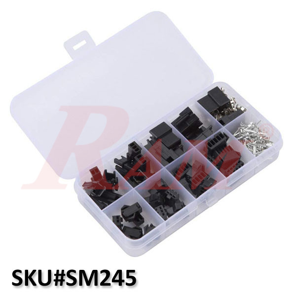Box of 200pcs JST SM 2.54mm Connector Kit – 2/3/4/5 Pin Male & Female Housing with Terminals (SKU#SM254)