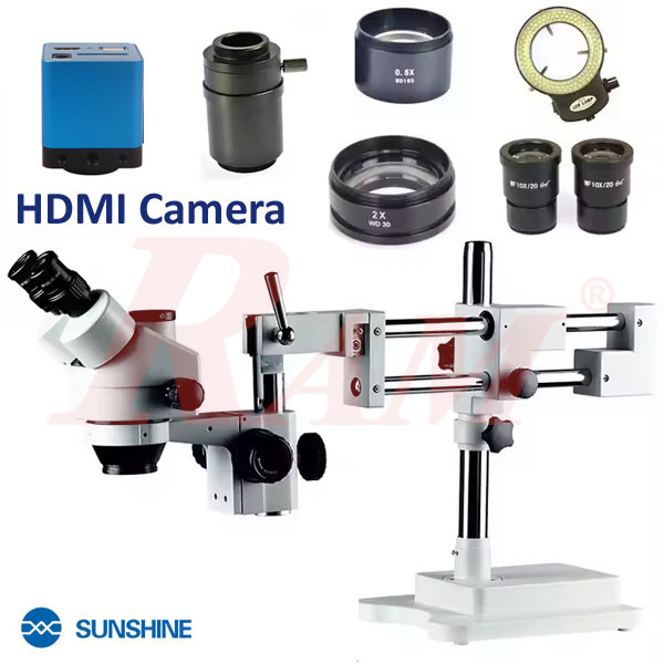 SZM45T-STL2 7-45X SUNSHINE Trinocular Stereo HD - Stereo Microscope With 0.5 CTV Connector + HDMI Camera