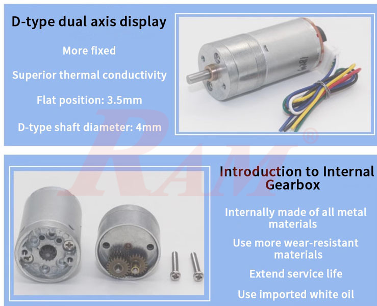 25GA370 DC Geared Motor With Encoder 6Vdc 130 rpm