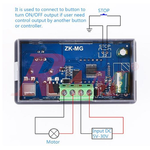 ZK-MG PWM 5A 150W Motor Speed Control Switch Manual (5Vdc to 30Vdc) Panel Shape