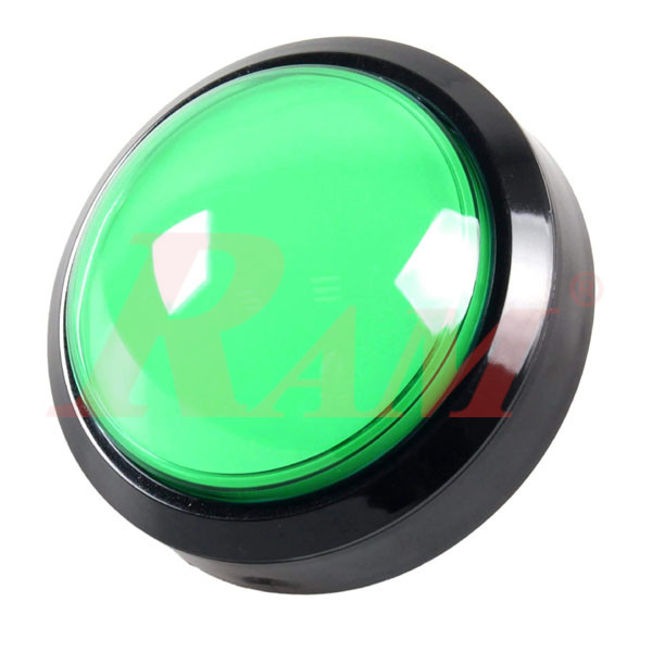 Arcade Style 100mm Big Round Push Button With Green LED Light - Massive Arcade Button with LED