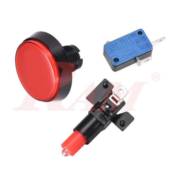 Arcade Style 60mm Big Round Push Button With Red LED Light - Flat Head