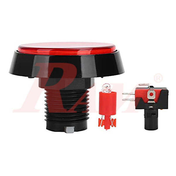 Arcade Style 60mm Big Round Push Button With Red LED Light - Flat Head