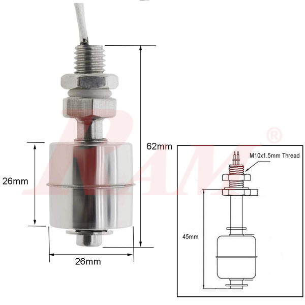 Stainless Steel 45mm High-Temperature Single Float Tank Level Switch