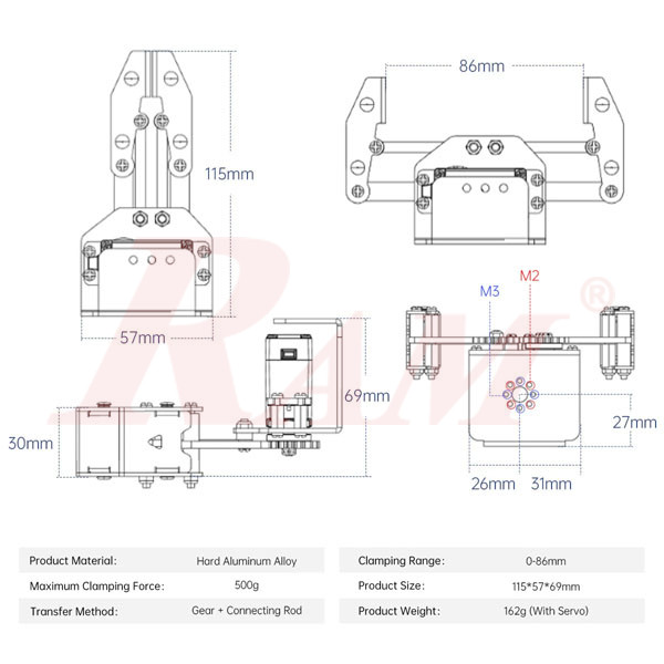 BigClaw Mechanical Gripper for Robot Arm (With Servo Motor 20kg.cm)