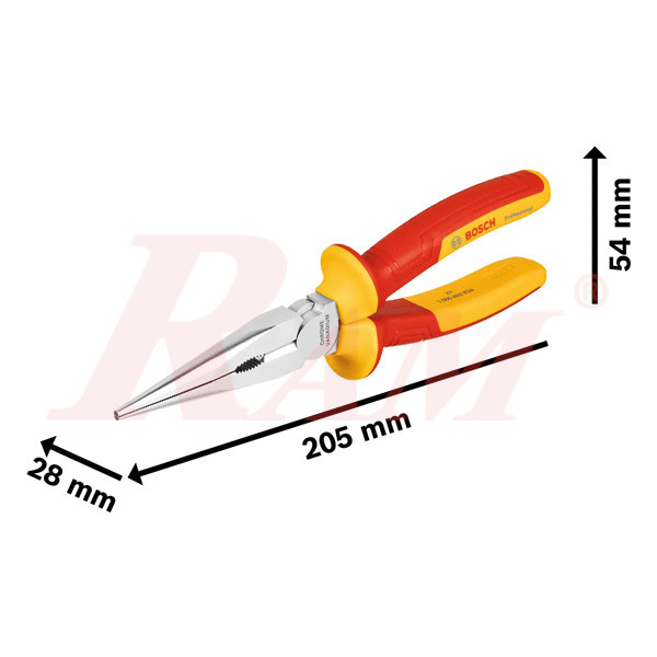 BOSCH VDE Long Nose Pliers Straight 200 mm Professional  (SKU#1600A02NE3)