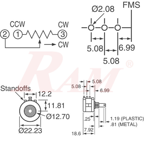 POT3590S - 100KΩ (104L) Rotary Wirewound Precision Potentiometer 10 Turns