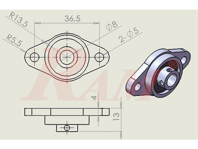 Lead Screw T8 FL08 End Support Pillow Bearing 8mm