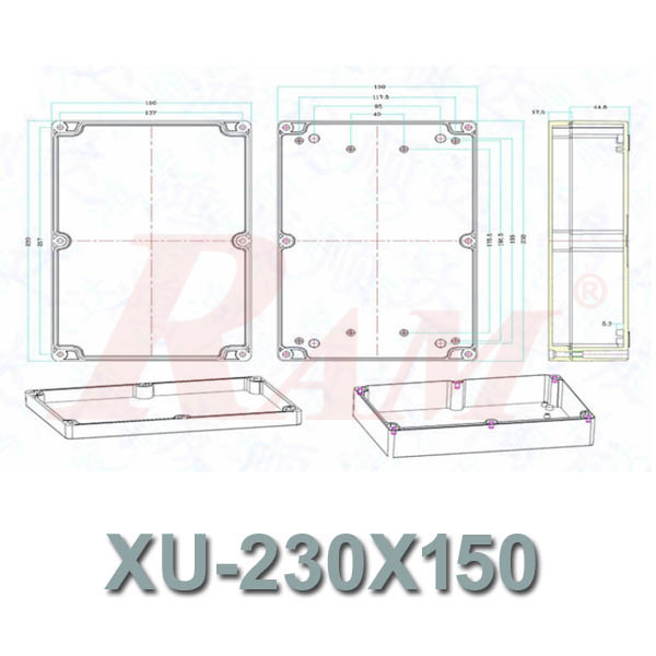 Plastic Project Box XU-230X150 Size 230x150x60 mm