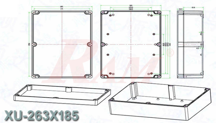 Plastic Project Box XU-263X185 Size 263x185x80 mm